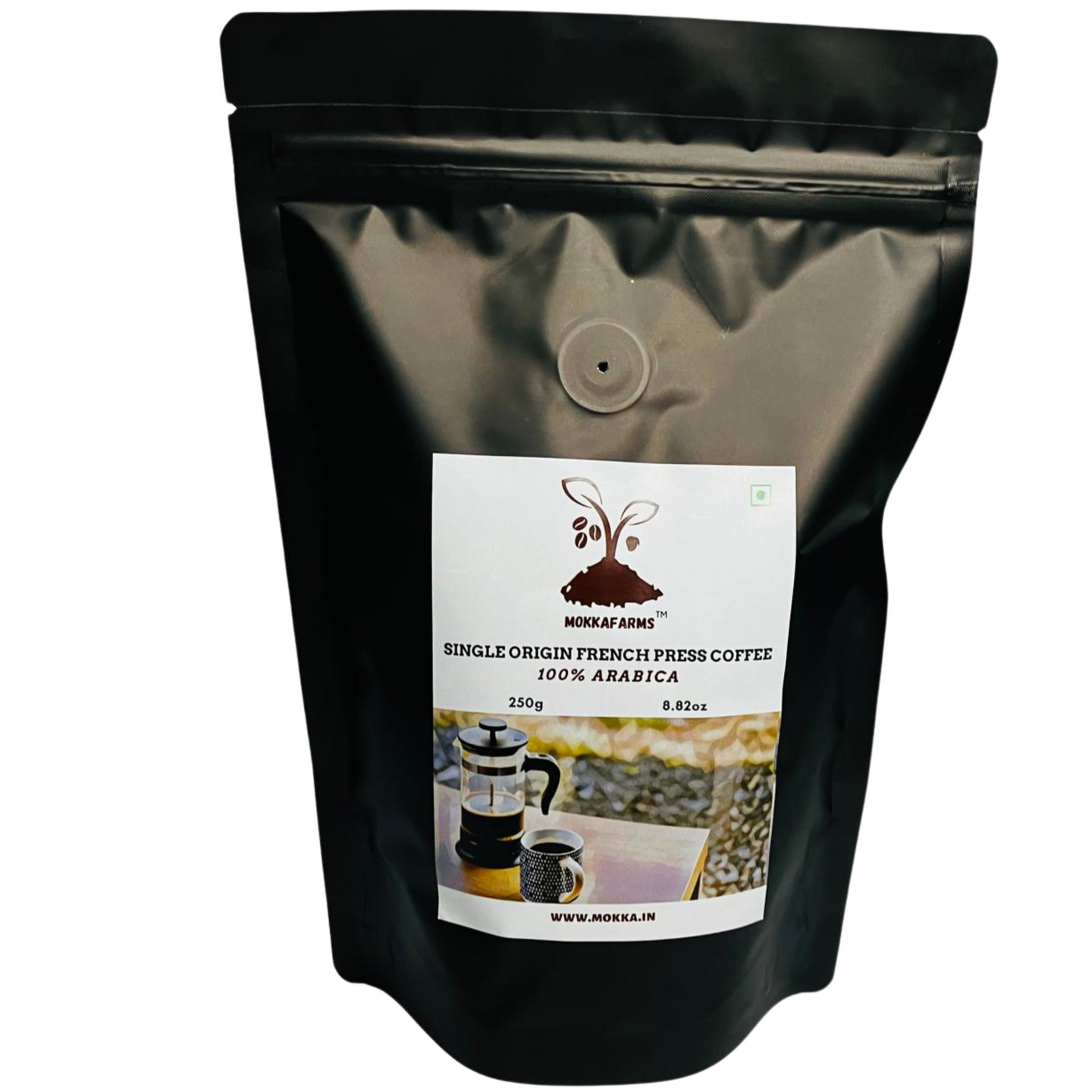 MokkaFarms Premium 100% Pure Arabica/ Robusta/ Blend Ground Coffee - French Press | Fresh & Single Origin | Plantation A/AA Beans | Rich, Flavourful & Aromatic | One Way Valve Zip-Lock Bag |