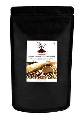 MokkaFarms Traditional South Indian Filter Coffee - Intense Coffee | 60% Coffee, 40% Chicory | Fresh Roast & Ground, Strong, Flavour | Farm to Fork, Estate Coffee | One-way Valve Zip-lock Bag |