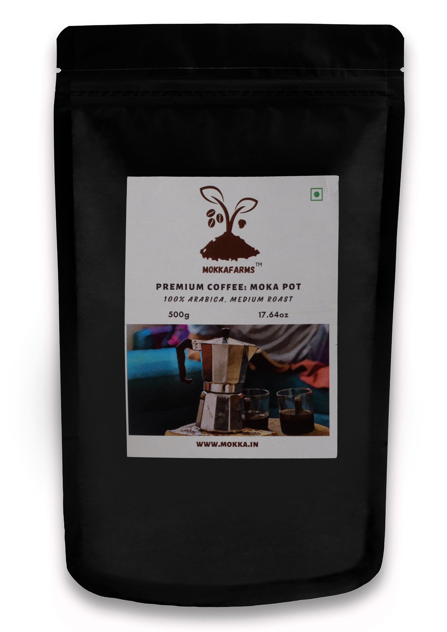 MokkaFarms Premium 100% Pure Arabica/ Robusta/ Blend Ground Coffee - Moka Pot | Fresh & Single Origin | Plantation A/AA Beans | Rich, Flavourful & Aromatic | One Way Valve Zip-Lock Bag |