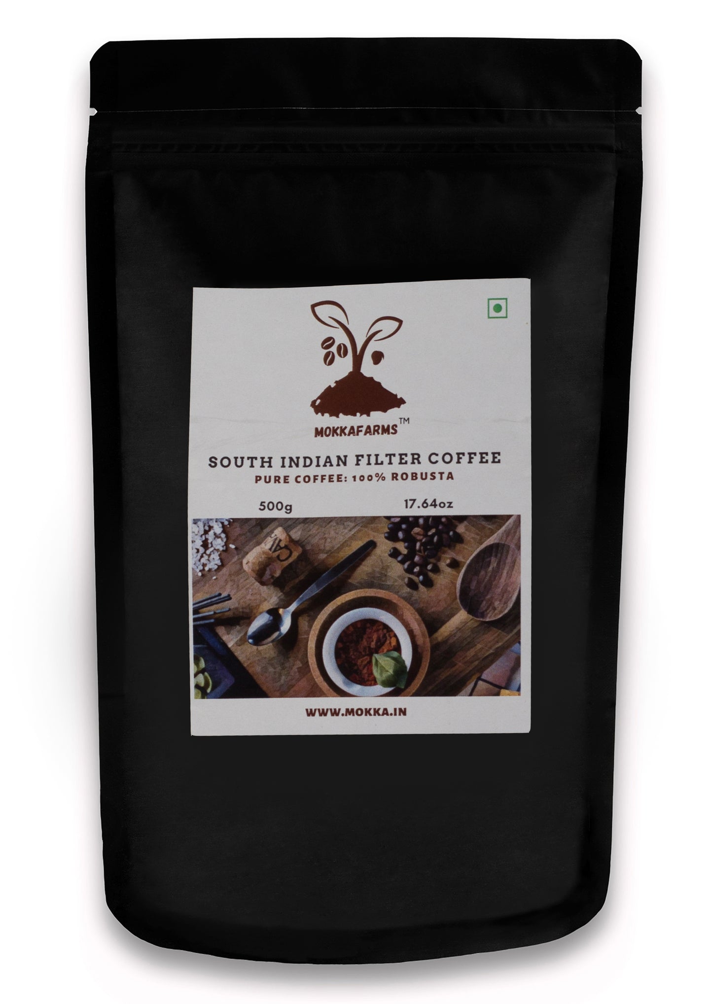 MokkaFarms Robusta South Indian Filter Coffee | 100% Robusta Blend | 0% Chicory | Rich, Flavourful & Aromatic | Farm to Fork | Freshly Roast & Ground, Single Origin Coffee | One-way Valve Zip-lock Bag/ Pouch |