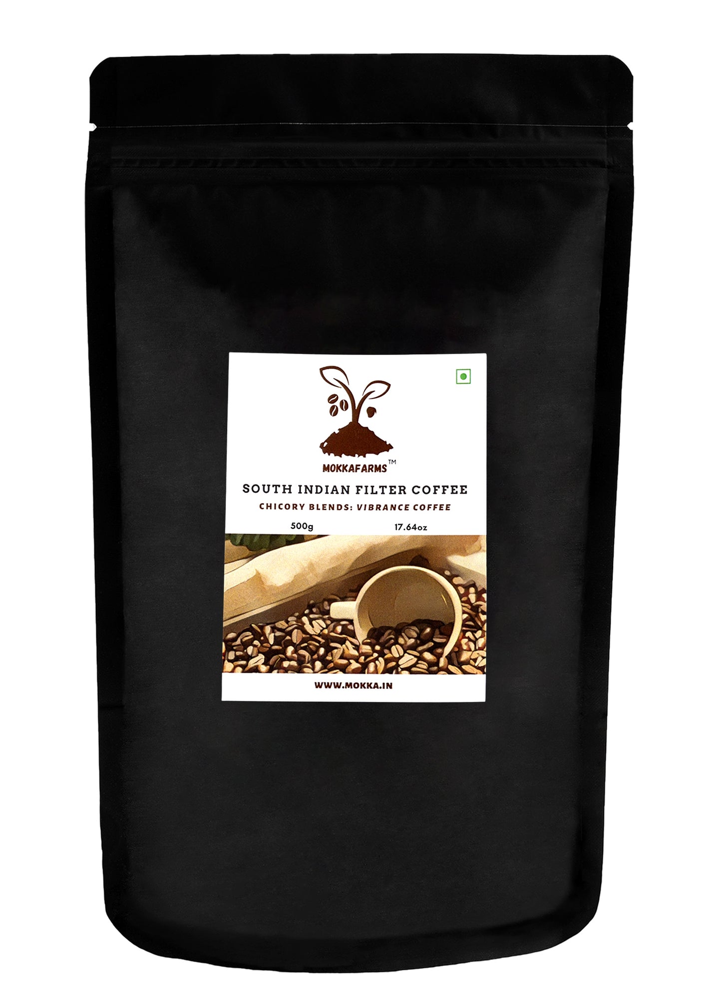 MokkaFarms Traditional South Indian Filter Coffee - Vibrance Coffee | 80% Coffee, 20% Chicory | Fresh Roast & Ground, Strong, Flavour | Farm to Fork, Estate Coffee | One-way Valve Zip-lock Bag |